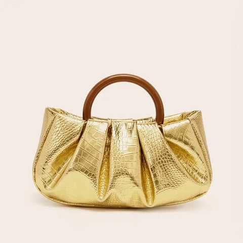 Elegant Golden Crocodile Pattern Handbag