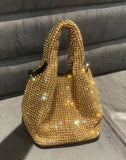 SHEIN Mini Evening Bag Rhinestone Decor Glamorous Gold