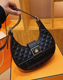 SHEIN Letter Embossed Hobo Bag Fashionable Argyle Quilted Twist Lock PU