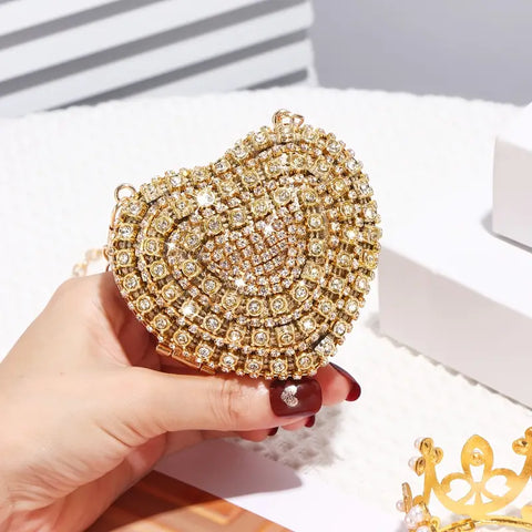 Crystal Rhinestone Heart Clutch Bag