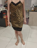 SHEIN Leopard Print Contrast Lace Satin Cami Nightdress