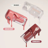 Huda Beauty Mini Glossiest Lip Gloss - Glassy - Clear, Sugar Baby - Muted Pink, Bombshell - Pinky Brown