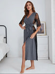 SHEIN Lace Insert Belted Night Robe