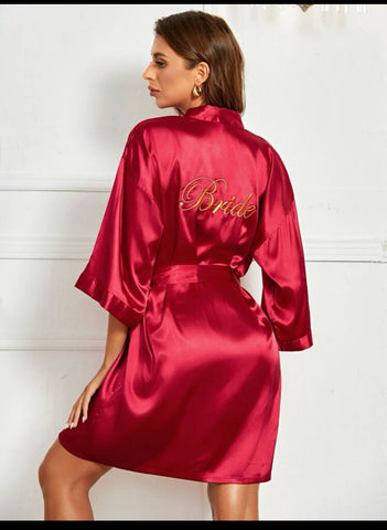 SHEIN Embroidered Letter Belted Satin Night Robe bride