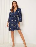 SHEIN 4Pcs Feather Print Satin Cami Dress With PJ