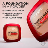 L'Oreal Paris Infallible 24H Fresh Wear Powder Foundation - 10-Porcelain, 20-Ivory, 120-Vanilla, 130-True Beige, 220-Sand