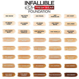 L'Oreal Paris Infallible 32 Hours Fresh Wear Foundation - 400 Pearl, 405 Porcelain, 410 Ivory, 415 Rose Ivory, 420 True Beige, 425 Linen, 430 Ivory Buff, 435 Rose Vanilla, 440 Natural Rose, 445 Vanilla, 450 Rose Beige, 455 Natural Buff, 465 Sand, 470 - Radiant Honey
