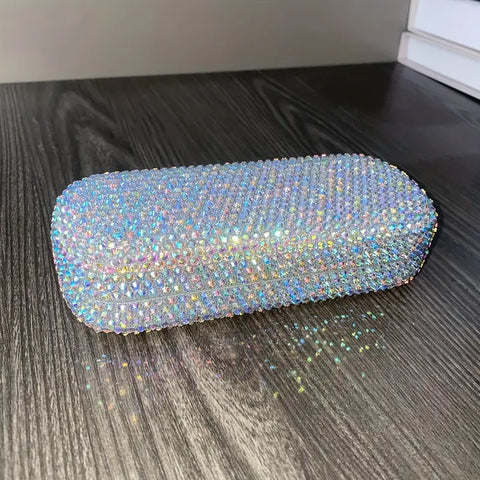 Shein Luxury Bling Rhinestone-Encrusted Faux Leather Glasses Case