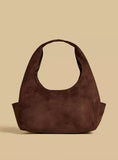 Max Dubai Suede Hobo Bag with Zip Closure - Brown