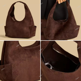 Max Dubai Suede Hobo Bag with Zip Closure - Brown