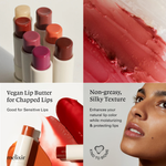 Buy Melixir Vegan Lip Butter in shades 02 Nude Rose, 03 Red Velvet, 05 Dewy Rose, 06 Rust Red, 10 Flutter, 15 Dirty Pink, 16 Wine Stain, 18 Vintage Red online in Pakistan
