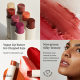 Buy Melixir Vegan Lip Butter in shades 02 Nude Rose, 03 Red Velvet, 05 Dewy Rose, 06 Rust Red, 10 Flutter, 15 Dirty Pink, 16 Wine Stain, 18 Vintage Red online in Pakistan