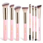 MAANGE 8pcs Makeup Face Brush Set - Apricot, Black, Pink