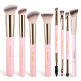 MAANGE 8pcs Makeup Face Brush Set - Apricot, Black, Pink
