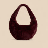 Plush Shoulder Bag with Handle and Zip Closure - Black, Red