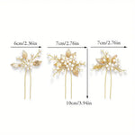 Set Of 3 Handmade Imitation Pearl And Crystal Golden Hair Clips