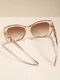 Shein 1pair Faux Pearl Embellished Acrylic Cat Eye Fashion Glasses - Champagne