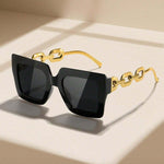 Shein 1pc New Chain Decor UV Protection Fashion Black Glasses For Women