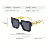 Shein 1pc New Chain Decor UV Protection Fashion Black Glasses For Women