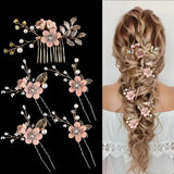 5pcs Vintage Pearl & Rhinestone Flower Hairpin Set