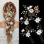 5pcs Vintage Pearl & Rhinestone Flower Hairpin Set