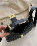SHEIN Letter Embossed Hobo Bag Fashionable Argyle Quilted Twist Lock PU