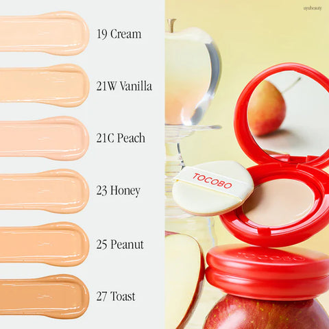 Tocobo Apple Dewy Fit Cushion 19 Cream, 21C Peach, 21W Vanilla, 23 Honey, 25 Peanut, 27 Toast