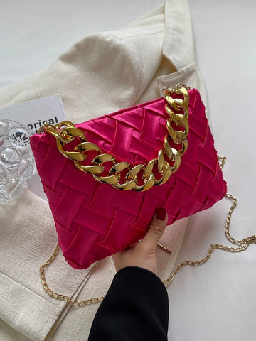 SHEIN Neon PINK Braided Detail Chain Square Bag