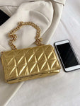 SHEIN Golden Quilted Chain Flap Square Bag