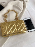 SHEIN Golden Quilted Chain Flap Square Bag