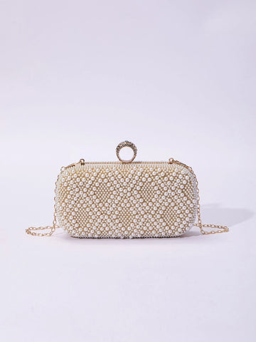 SHEIN Rhinestone Decor full with pearls Box Bag