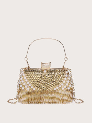 SHEIN Rhinestone decor Golden Fancy Bag