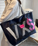 SHEIN Letter Graphic Shoulder Tote Bag NAVY BLUE