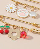SHEIN 2pcs Flower Charm Safety Pin Brooch