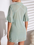 SHEIN Lace Panel Flounce Sleeve Belted Mesh Robe & Cami Dress