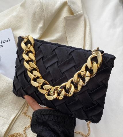 SHEIN Minimalist Braided Design Square Bag -  BLACK color