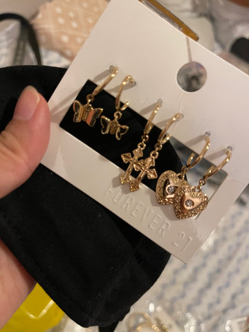 Forever 21 - Heart & Cross Charm Hoop Earring Set pack of 3