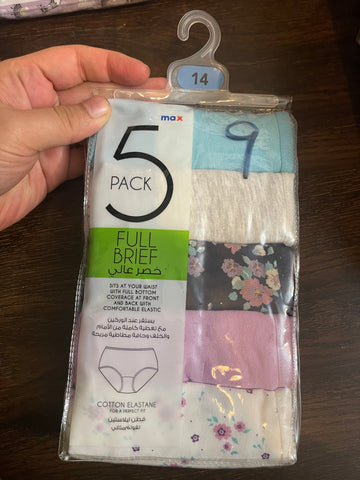 Code: 09 - Max Pack of 5 Panties for Ladies - Cotton size 14 - MEDIUM TO LARGE