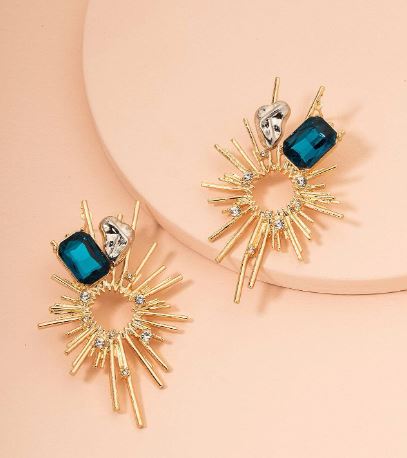 SHEIN Gemstone Decor Radiation Round Drop Earrings
