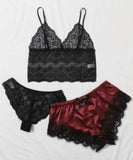 SHEIN 3pack Floral Lace Lingerie Set With Satin Shorts